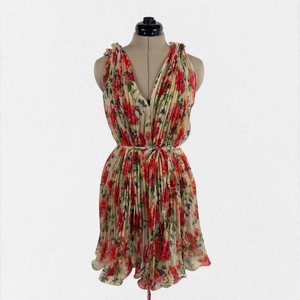 Love 21 Forever 21 Womens S Floral Chiffon Pleated Dress Sleeveless Garden Party